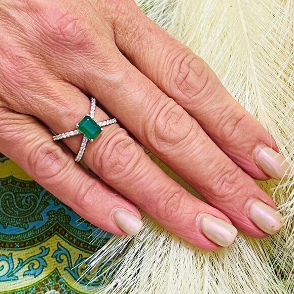 Natural Emerald Diamond Ring Size 6.5 14k W Gold 1.7 TCW Certified $4,975 217846 - Picture 6 of 10